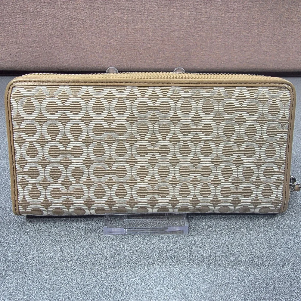 Coach Wallet Womens‎ Tan Excellent Optic Signature Jacquard Bifold Slim Logo